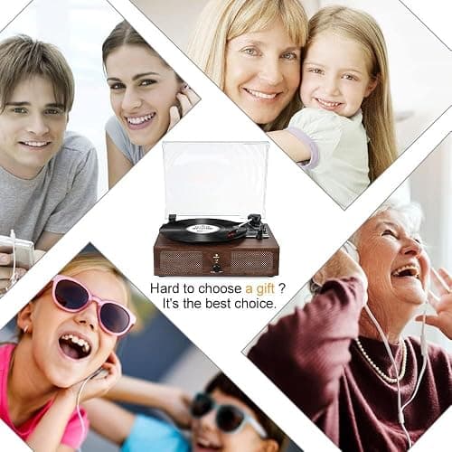 Udreamer Vinyl Player Record Player with Built-in Speakers, Bluetooth Turntable Belt-Driven, Vintage Phonograph with 3 Speeds for Musical Enjoyment and Home Decoration (coffee) - Coffee thumbnail 8