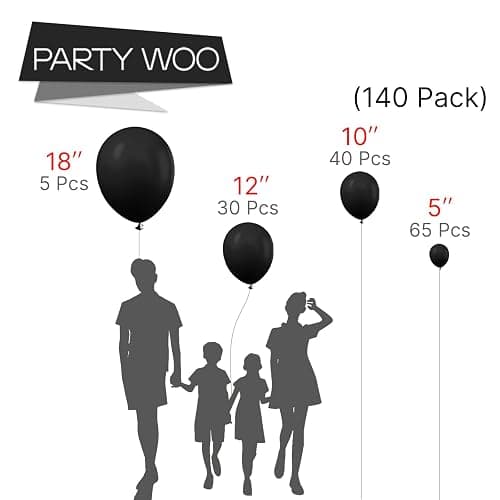 PartyWoo Black Balloons 140 pcs Different Sizes of 18 12 10 5 Inch Black Balloons Arch Kit Garland for Baby Shower Birthday Graduation Casino Gaming Anniversary Retirement Party Decorations Black-Y18 thumbnail 2