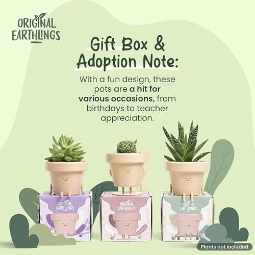 Original Earthlings Sitting Small Plant Pot - 4 Inch Cute Plant Pot - Succulent & Cactus Christmas Planters, Removable Drainage Plug, Cute Decor Plant Gifts for Plant Lovers, Teacher Gifts thumbnail 4