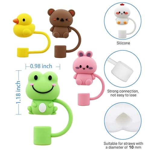 Straw Cover Cap for Stanley Cup,Silicone Straw Topper Compatible with 30&40 Oz Tumbler with Handle,10mm 0.4in Dust-Proof Reusable Straw Tips Lids (5Pcs Straw Cover Animal Shape) thumbnail 3