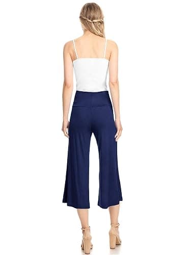 Made By Johnny Women's High Elastic Waistband Wide Leg Palazzo Culotte Gaucho Capri Pants (S~5XL) thumbnail 5