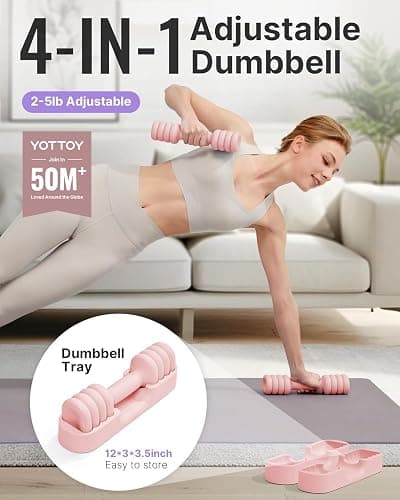 YOTTOY Adjustable Dumbbell Set of 2, 4-in-1 Hand Weights for Women at Home, Compact Free Weights Dumbbells Set with Soft Grip and Base, 2-5 lbs Each for Home Gym thumbnail 2