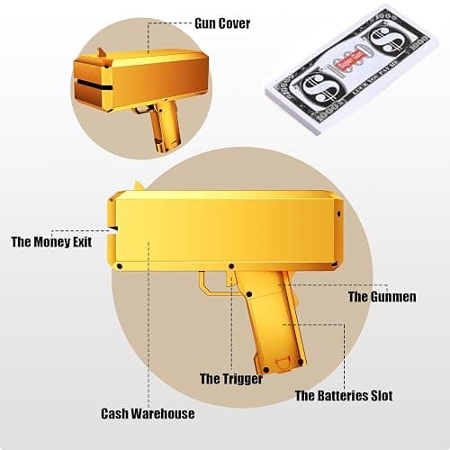 OBEST Money Gun Shooting, Money Gun Toy, Fake US Dollar Banknotes, Golden Prop Gun, Money Rain, Suitable for Parties, Weddings, Party Games thumbnail 4