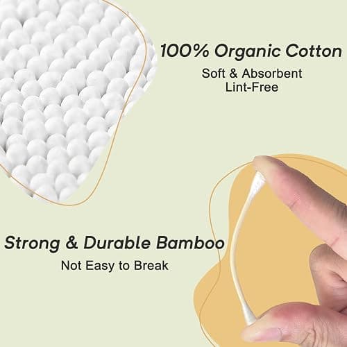 Bamboo Cotton Swabs, Soft Lint-Free Double Tips, 1000 Count Storage Box | Rounded Tips Feel Gentle For Outer Ear Care, Face Cleaning, Skincare, Daily Touch-ups thumbnail 2
