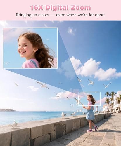 EJXHKNF Digital Camera, 1080P FHD Vlogging Camera 50MP Compact Portable Photo Camera with 2.4" Screen, 16X Digital Zoom Mini Small Pocket Camera for Kids Students with 1 Battery, 32GB Card (Pink) thumbnail 4