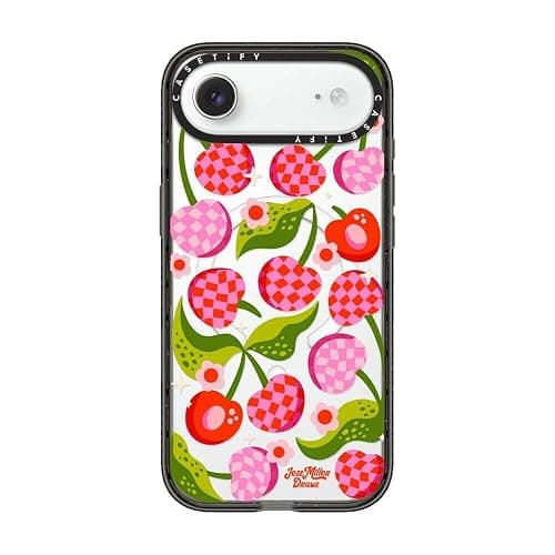 CASETiFY Impact iPhone 17 Air Case [Slim/Compatible with Magsafe / 8.2 ft. 4X Military Grade Drop Protection] - Checkered Cherries - Clear Black - Image 1