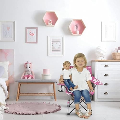 Emily Rose Kids Pink Folding Beach Camp Chair with Cup Holder Safety Lock & Carry Case - Toddler Girls Chair Ages 2-7 Indoor Outdoor Lightweight Portable - Floral Design 125lb Capacity thumbnail 2