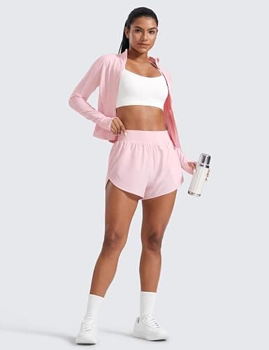CRZ YOGA Dolphin Flat Waist Athletic Shorts for Women 3" - High Rise Quick Dry for Running Workout Gym Track with Zip Pockets thumbnail 3