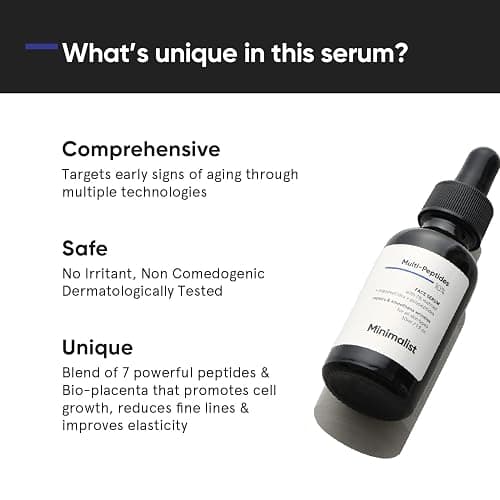 Minimalist Multi Peptide Night Face Serum for Anti Aging with Collagen Boosting | Reduces Wrinkles | Hydrating Serum With 7% Matrixyl 3000 & 3% Bio-Placenta | For Women & Men | 1 Fl Oz / 30 ml thumbnail 2