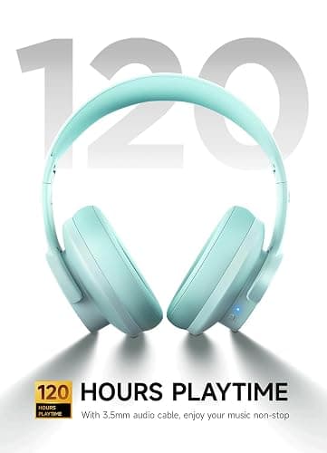 Picun B8 Bluetooth Headphones Over Ear, 120H Playtime Wireless Headphones with 3 EQ Modes Low Latency, Hands-Free Calls, Deep Bass Headphones for Travel Home Office Cellphone PC (Cyan) - Cyan thumbnail 3