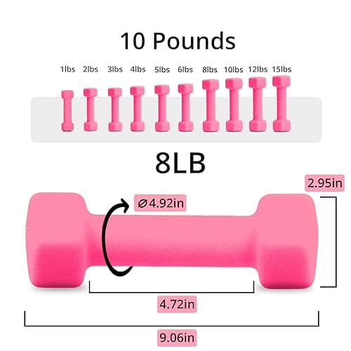 Portzon Weights Dumbbells 10 Colors Options Compatible with Set of 2 Neoprene Dumbbells Set,1-15 LB, Anti-Slip, Anti-roll, Hex Shape - Pink - Standard - 08-Pound, Pair thumbnail 2