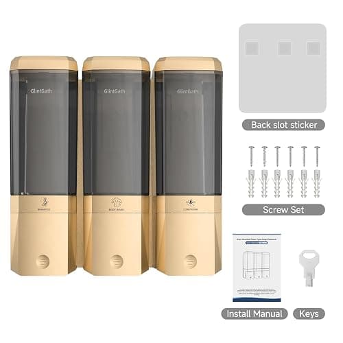 Shampoo and Conditioner Dispenser,Shower Dispenser 3 Chamber No Drill Shampoo Dispenser for Shower Wall Mounted Shower Soap Dispenser for Bathroom Hotel,Large Capacity 3 * 500ML,Gold thumbnail 8