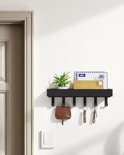 Key Holder Wall Mount Adhesive Magnetic - Hanging Key Hooks with Mail Organizer Tray for Wallet House Accessories - Keys Hanger Rack with Shelf for Camper Entryway Door Home Living Room Decor Black - Black - Medium thumbnail 2