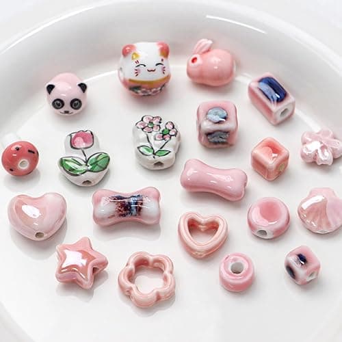 Decoendiy 30Pcs Pink Ceramic Beads,Chinese Special Porcelain Beads,Animal Shape Ceramic Beads,Bulk Beads for DIY Earrings Necklaces Bracelets for Jewelry Pendants Making Home Hanging Decorations thumbnail 2
