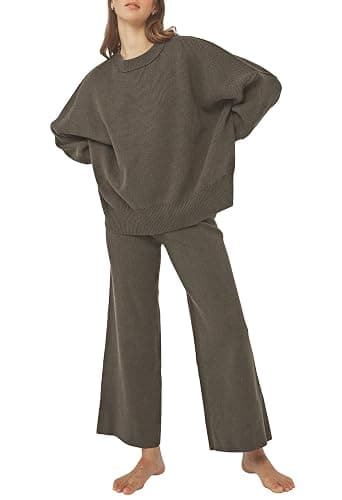 Pink Queen Women's 2 Piece Outfits Sweater Sets Knit Pullover Tops And Wide Leg Pants Loose Tracksuit Lounge Set - Image 1