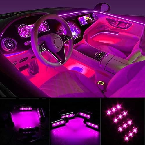 Car LED Strip Light, EJ's SUPER CAR 4pcs 36 LED Car Interior Lights Under Dash Lighting Waterproof Kit,Atmosphere Neon Lights Strip for Car,DC 12V(Pink) thumbnail 2