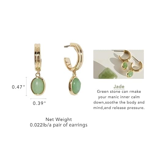 DISTANT DRUMS Simple Natural Green Aventurine Stone Jewelry Set for Women,Hoop Earrings,Bracelet,Necklace,18K Gold-plated Spiritual Gift,Fortunate Stone Jewelry,Choker thumbnail 4