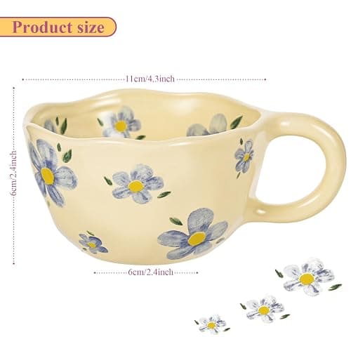 MAKCNMYM Ceramic Coffee Mug Vintage Flower Mugs 8 oz Cute Floral Coffee Mugs Irregular Latte Art Cup Lead-free Porcelain Cups for Cappuccino, Cocoa (4 Pack) thumbnail 3