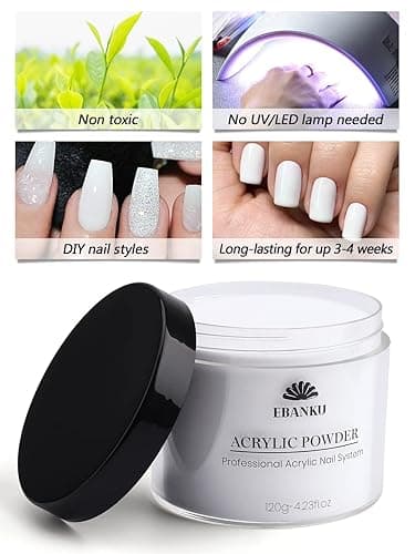 EBANKU Acrylic Powder Professional White Acrylic Nail Powder Long Lasting for 3D Fingernail Carving & Nail Extensions, Milk White Acrylic Powder, No Nail Lamp Needed, 120g/4.23oz Big Capacity thumbnail 4