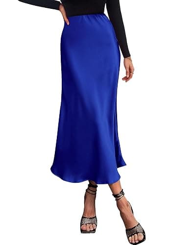 BTFBM 2025 Womens Summer Fall Long Satin Skirt Silk Elegant High Waist Cocktail Party Wedding Flowy A-Line Midi Skirts - Image 1