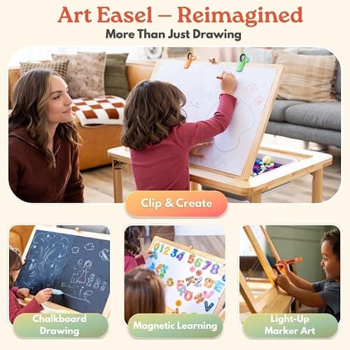 Mama Bear Educational Montessori Sensory Table & Art Easel for Kids & Toddlers | Folding Extendable Legs & Storage Bins, Magnetic Boards & Tiles, Light Box Included | Space-Saving Indoor/Outdoor Play thumbnail 5