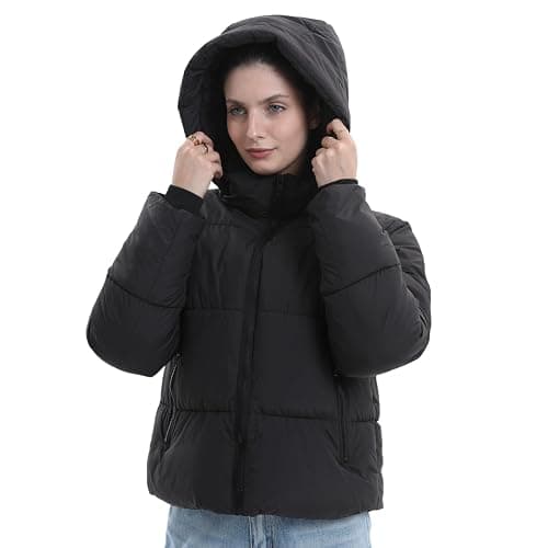 PUFFIT Women's Cropped Puffer Jackets,Warm Winter Jacket with Removable Hood,Zipped Pockets,Short Ladies Quilted Coat thumbnail 2