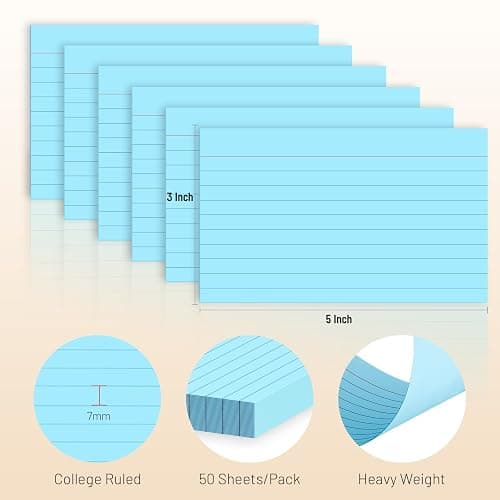 300 Count Index Cards 3 x 5 Inch Ruled Blue Index Cards, Flash Cards College Ruled for School, College, Office and Home Organization, Durable Study To Do List Note Cards with Ruled Lines thumbnail 2