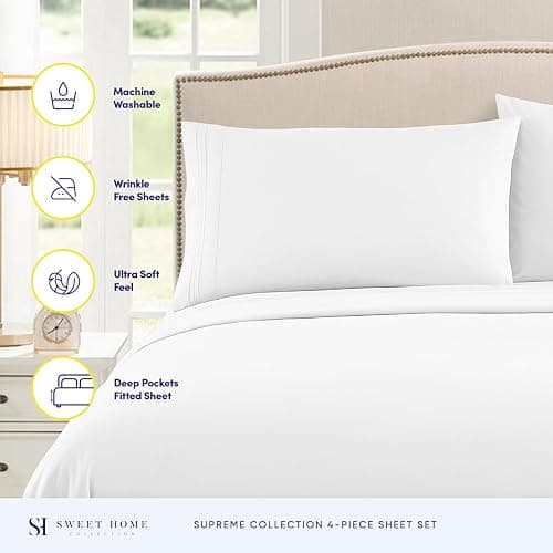 Twin XL Sheets - Breathable Luxury Sheets with Full Elastic & Secure Corner Straps Built In - 1800 Supreme Collection Extra Soft Deep Pocket Bedding Set, Sheet Set, Twin XL, White thumbnail 2