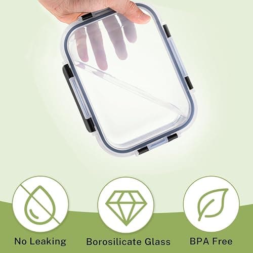 8 Pack Borosilicate Glass Food Storage Containers with Lids, Glass Meal Prep Containers, Airtight Bento Lunch Boxes with Leak Proof Locking, Oven, Freezer and Dishwasher Safe, BPA Free, 5-35oz thumbnail 5
