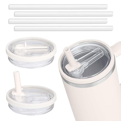 2 Pack 40 oz Tumbler Flip Straw Leak Proof Lid Replacement Fit for Stanley Quencher,40 oz Tumbler Lid Replacement for Stanley Cup,No Spill Proof Straw Cover for Stanley Cup Accessories (Cream White) - Image 1