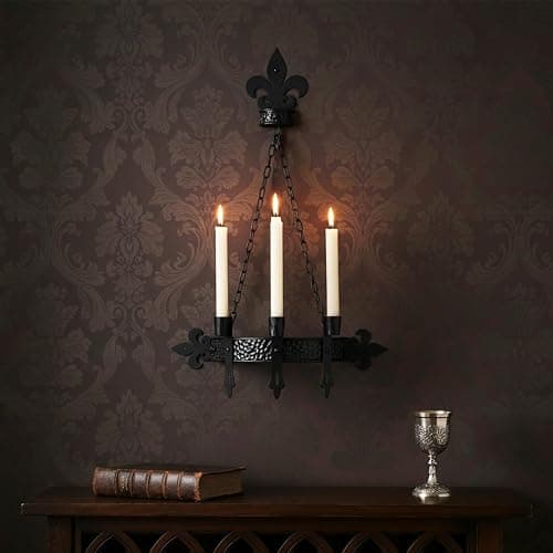 We Moment Black Candle Sconces, 3-Candle Wall Sconces for Taper Candle, Gothic Victorian Candelabra Wall Decor, Rustic Holder for Bathroom, Staircase, Living Room, Dining Room，Set of 1 thumbnail 5