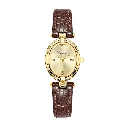 Womens Fashion Small Gold Oval Quartz Watches Vintage Leather Band Waterproof Luxury Casual Ladies Bracelet Wrist Watch Brown Black - Image 1