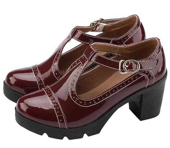 DADAWEN Women's Classic T-Strap Platform Mid-Heel Square Toe Oxfords Dress Shoes - Image 1
