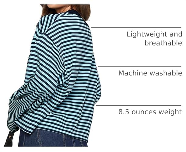 Striped Bloom Long Sleeve Shirt for Women Boxy Tee Top Streetwear | Y2k Oversized Crewneck Stripes Baggy T Shirts Stripe Cropped Drop Shoulder Sweater Sweatshirt Fairy Grunge Crop Tops thumbnail 4