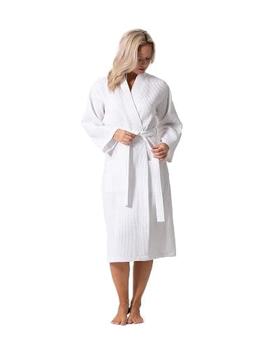 Turkish Linen Waffle Knit Lightweight Kimono Spa & Bath Robes for Women - Quick Dry - Soft thumbnail 3
