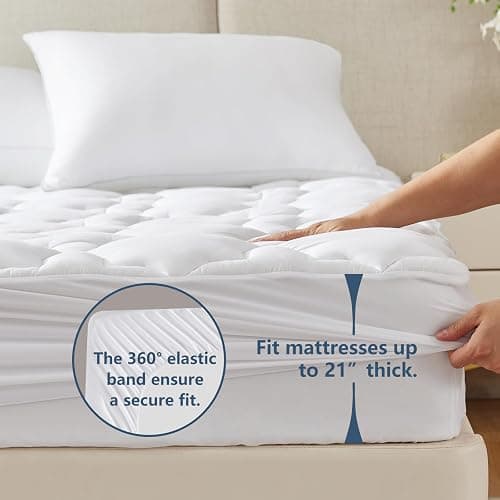 CozyLux Twin XL Mattress Pad, 450GSM Quilted Cooling Cotton Top, Extra Deep Pocket 8-21", Oeko-TEX Certified, Plush Soft & Breathable Bed Pad, Back to School College Dorm Essential (39"x80", White) thumbnail 6