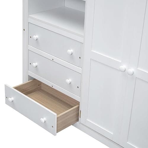 Harper & Bright Designs White Full Size Loft Bed with Desk & Wardrobe, Solid Wood Kids Loft Bedframe w/3 Storage Drawers & 2 Shelves, Maximum Space Design, for Bedroom, Dorm thumbnail 5