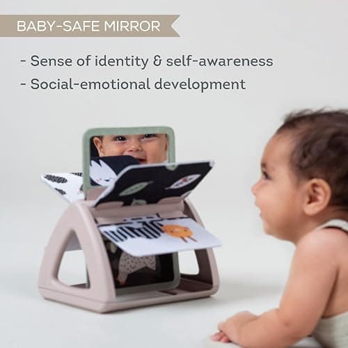 Taf Toys Black & White Rattling Spinning Book High Contrast Newborn Baby Toy 0-6 6-12 Months with Mirror for Visual Stimulation, Tummy Time & Early Cognitive Development, Montessori Learning Activity - Black & White Spinning Book thumbnail 6