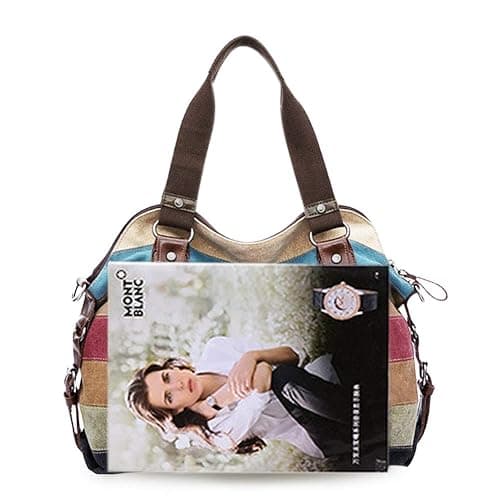 SNUG STAR Canvas Handbag Multi-Color Striped Lattice Cross Body Shoulder Purse Bag Tote-Handbag for Women thumbnail 6