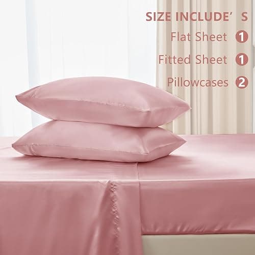 CozyLux Satin Sheets Queen Size Bed Set - 4 Piece Silky Queen Sheet Set, Luxury Dirty Pink Queen Sheets with Smooth and Soft Microfiber, Includes 1 Fitted Sheet, 1 Flat Sheet and 2 Pillowcases thumbnail 6
