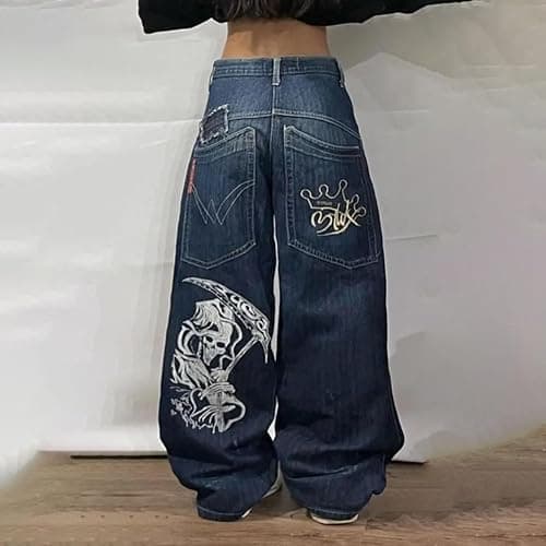 Y2k Vintage Hip Hop Jeans Baggy Skeleton Pants Graphic Printed Denim Jeans Grunge Gothic Oversized Pants Streetweear thumbnail 4