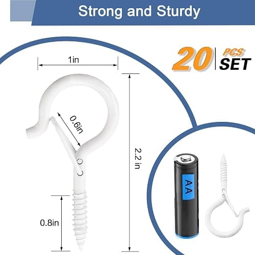 ADIIL 20 PCS Q Hanger Hooks with Safety Buckle, Windproof Screw Hooks for Hanging Outdoor String Lights, Plants, Christmas Patio Lights, 2.2 Inches, White thumbnail 2