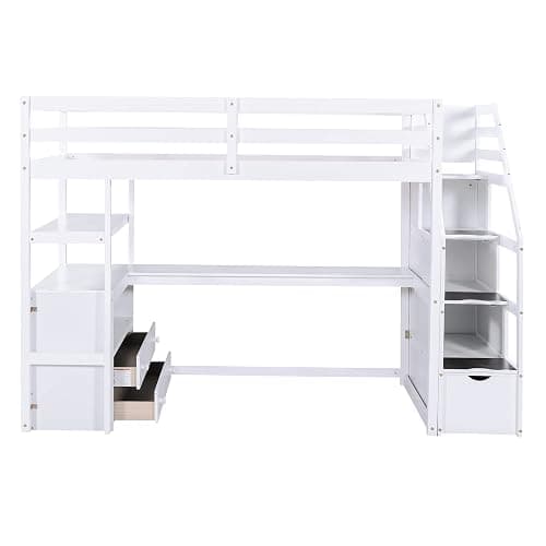 Harper & Bright Designs Twin Size Loft Bed with Desk Staircase and Storage Drawers, Solid Wood Loft Bed Frame with Shelves for Kids Adults Teens, White thumbnail 6