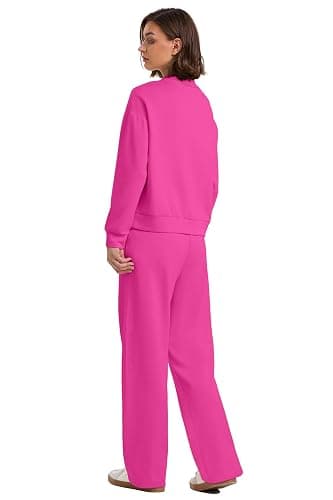 WIHOLL Two Piece Sets for Women Fall Outfits Lounge Sets Mock Neck Tops Wide Leg Pants Vacation Travel Airport Outfits thumbnail 5