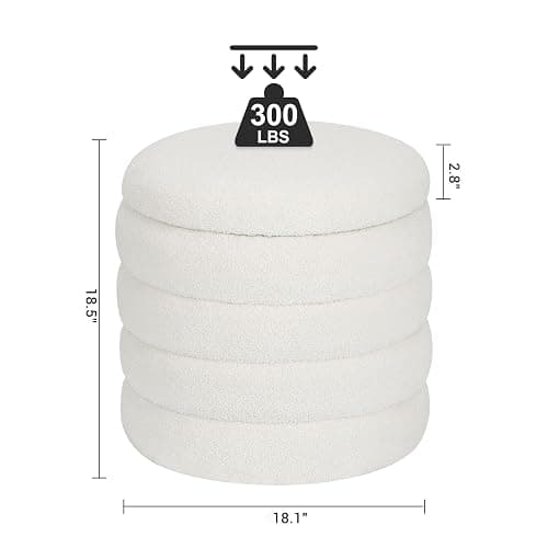 Dolift Teddy Sherpa Round Ottoman with Storage, Modern Upholstered Vanity Stool Foot Rest, Small White Boucle Storage Ottoman for Bedroom, Living Room, Entryway, Dorm thumbnail 2