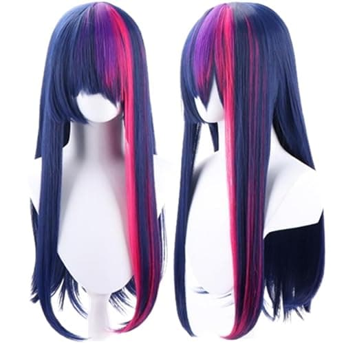 COSPLAZA 70cm Long Straight Deep Blue Pink Mixed Adult Anime Cosplay Costume Wigs - Image 1