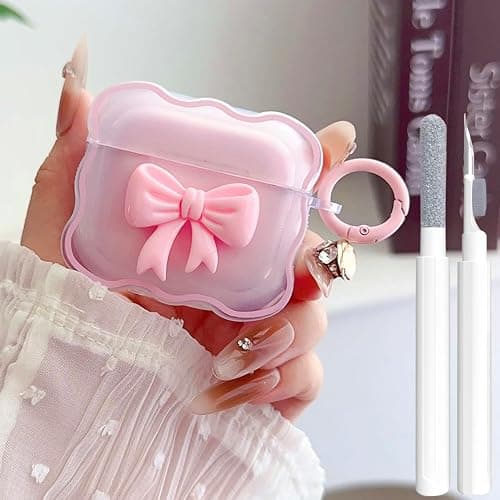 Cute AirPods 3rd Gen Clear Case, Girly 3D Bow Design Soft TPU Protective Shockproof Kawaii Airpods 3rd Generation Skin Cover with Cleaner Kit & Keychain Girls Women for Apple iPod 3 Gen -Pink Bow - Image 1