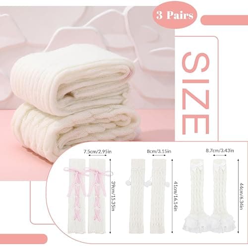 Jspupifip Kawaii Leg Warmers for Girls, Y2K Lolita Ballet Leg Warmer Ribbed Knit Bow Cute Knee High Legwarmers thumbnail 4
