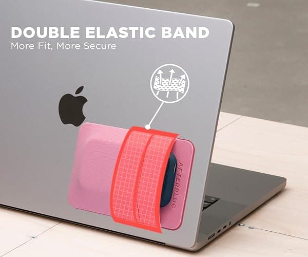 Afterplug 2-Pocket Adhesive Pouch for Laptop, Compatible with External Portable SSD, Magic Mouse, USB Cable and More - Pink thumbnail 6