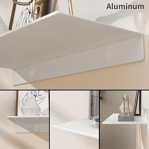 Danpoo 8 inch White Small Floating Shelf for Wall Organizer & Storage, Mini Display Shelf, Metal Wall Shelf for Bathroom, Living Room, Kitchen, Bedroom thumbnail 6
